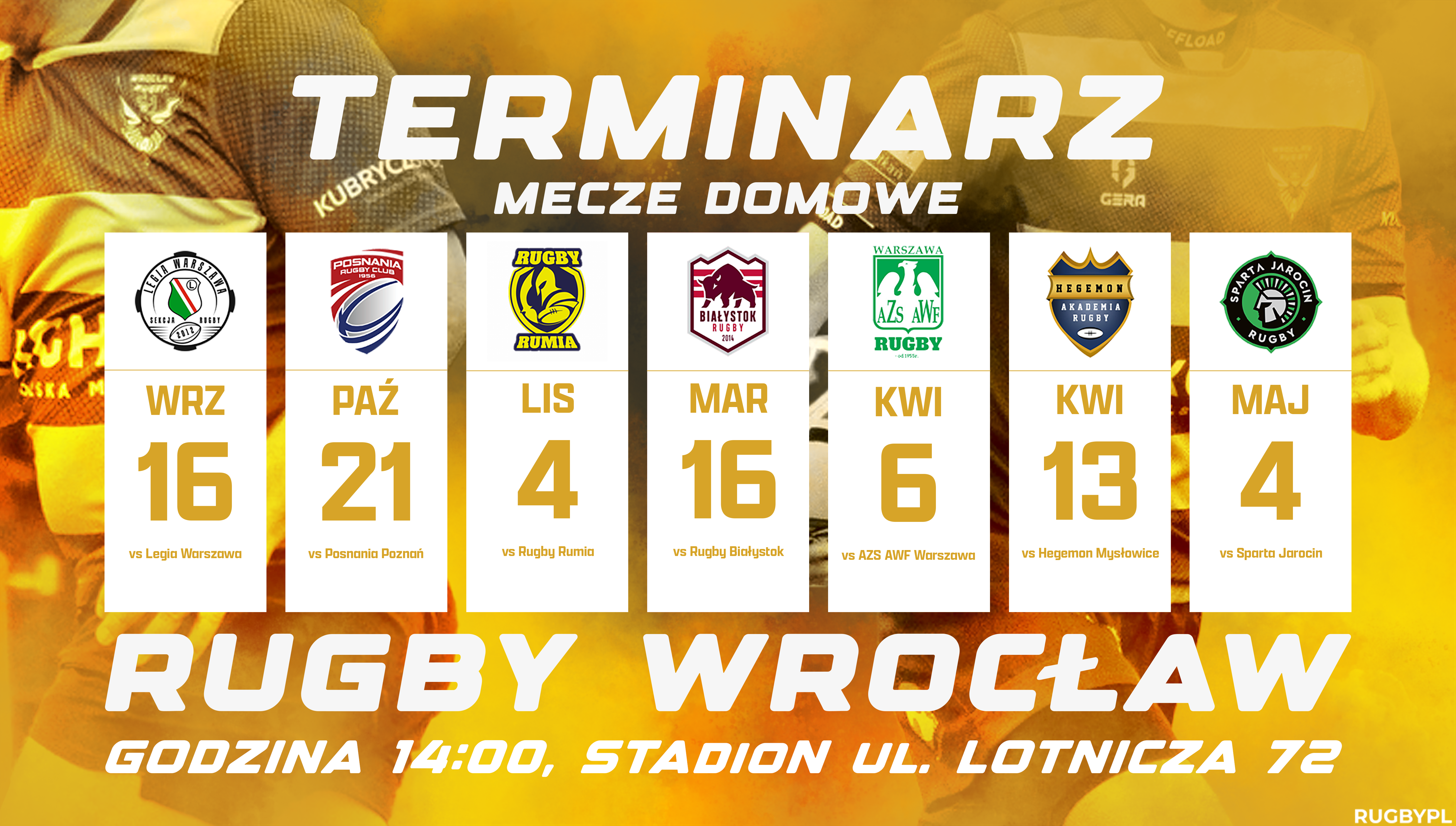Grafika przedstawiająca wszystkie mecze domowe Rugby Wrocław
